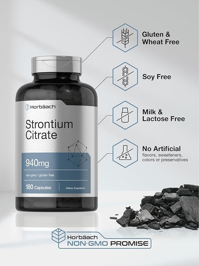 Horbäach Strontium Citrate 940 mg | 180 Capsules | Non-GMO &amp Gluten Free Supplement