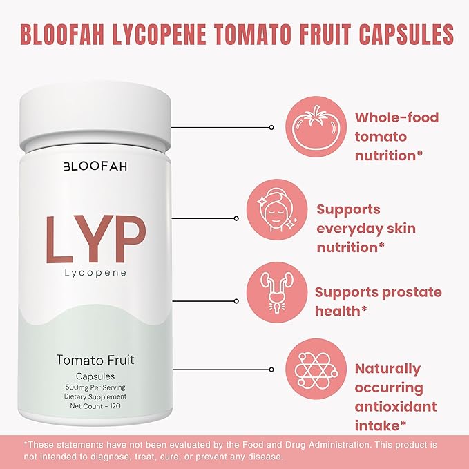 Lycopene Supplement Capsules 500mg – Tomato Fruit Powder with Natural Lycopene for Antioxidant &amp Daily Wellness Support | Gluten Free Non-GMO (120 Count (Pack of 1))