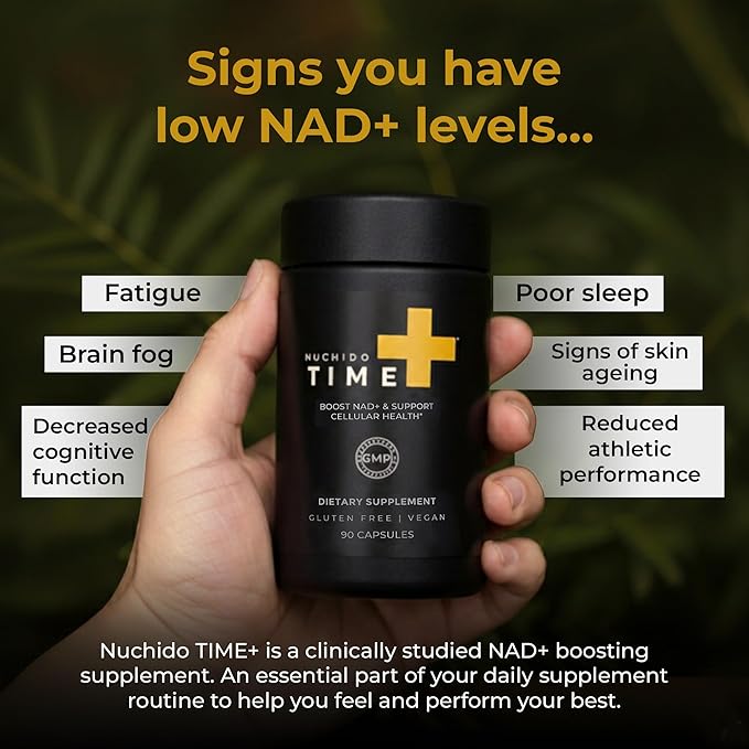 Nuchido Time+ NAD Supplement for Women &amp Men - Advanced Formula for Healthy Aging Energy Focus Cellular Health &amp Longevity - Nicotinamide Alpha Lipoic Acid Quercetin - 90 Capsules