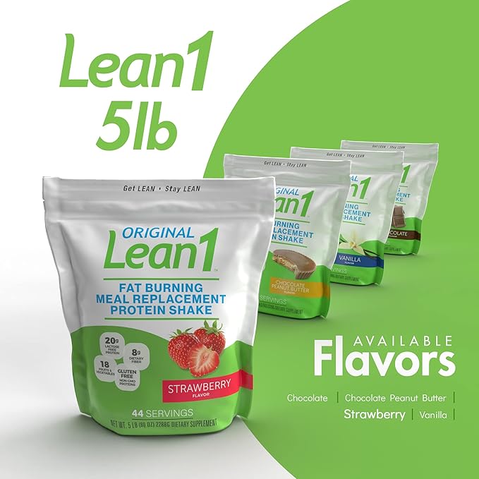 Lean1 Meal Replacement Protein Shake Strawberry Flavor 44 Servings in 5 Pound Bag