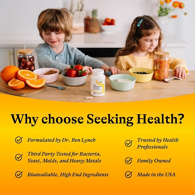 Seeking Health Kids Multivitamin Chewable Formulated for Children’s Health with L-5-MTHF L-Methylfolate B12 Riboflavin Vitamin A Vegetarian (60 Chewable Tablets)*