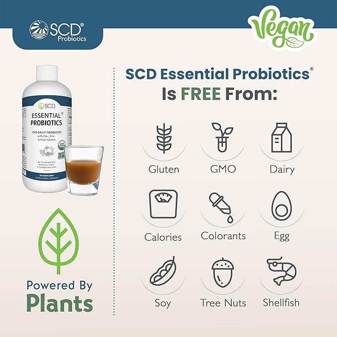 SCD Probiotics SCD Essential Probiotics for Women Men Kids and Toddlers Live Probiotic for Digestion and Immunity Gut Health Liquid Probiotic Supplement with 11 Strains – 16.3 fl oz (3 Pack)