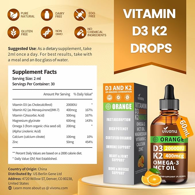 VivoNu Vitamin D3 K2 10000 IU with MK7-300 Virgin Coconut Oil Softgels 2 in 1 Vitamins D &amp K Complex | Vitamina D3 con K2 ((2 Bottle))