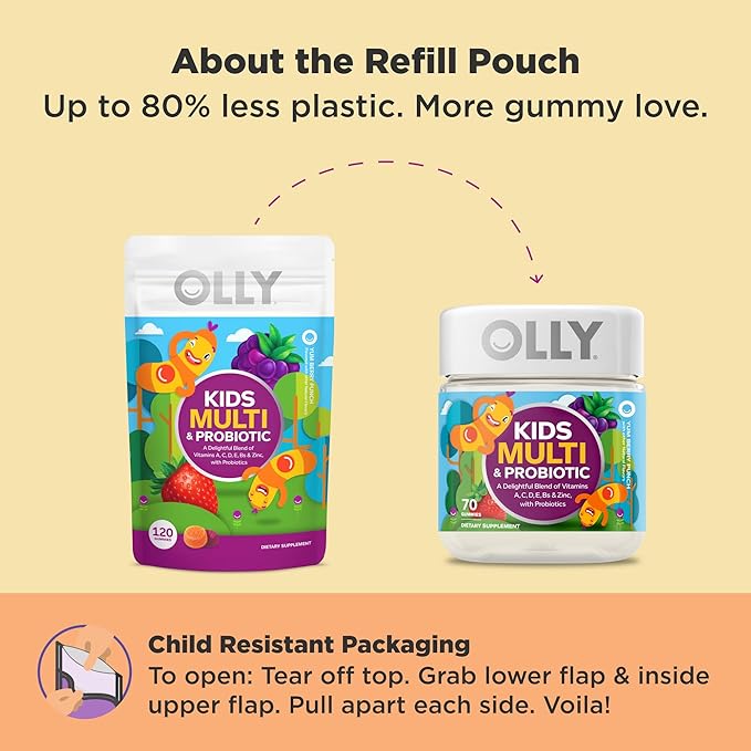 OLLY Kids Multivitamin &amp Probiotic GummyDigestive SupportVitamins ADCEBZincChewable SupplementBerry Flavor60 Day Supply -120 Count (Pack of 2)