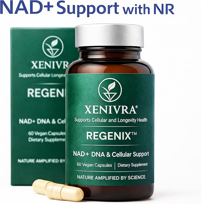 Xenivra Regenix™ NAD+ Supplement | NAD Booster with Nicotinamide Riboside (NR) | Cellular Energy &amp Healthy Aging | Resveratrol &amp CoQ10 | 60 Vegan Capsules