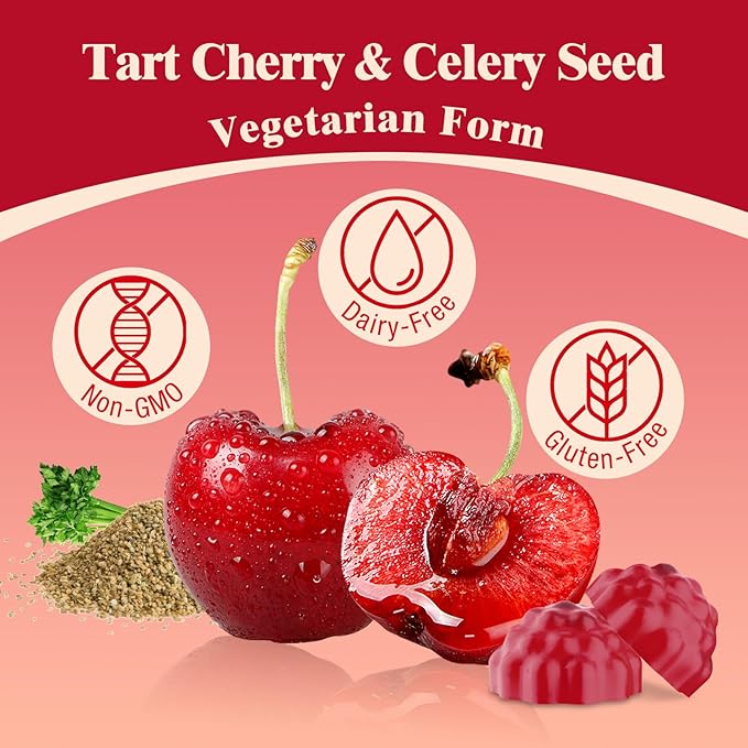 3300mg Tart Cherry Gummies for Uric Acid Cleanse Sleep Gout Joint &amp Kidney Support – Tart Cherry Extract with Celery Seed Melatonin Vitamin C – Detox &amp Antioxidant – Mixed Berry Flavor 1