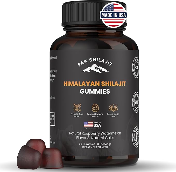Pure Sundried Himalayan Shilajit Gummy for Men &amp Women | Organic Shilajit Gummies | Natural 85 Plus Trace Minerals Fulvic Acid | Energy Immunity | Sugar-Free 60 Healthy Gummy