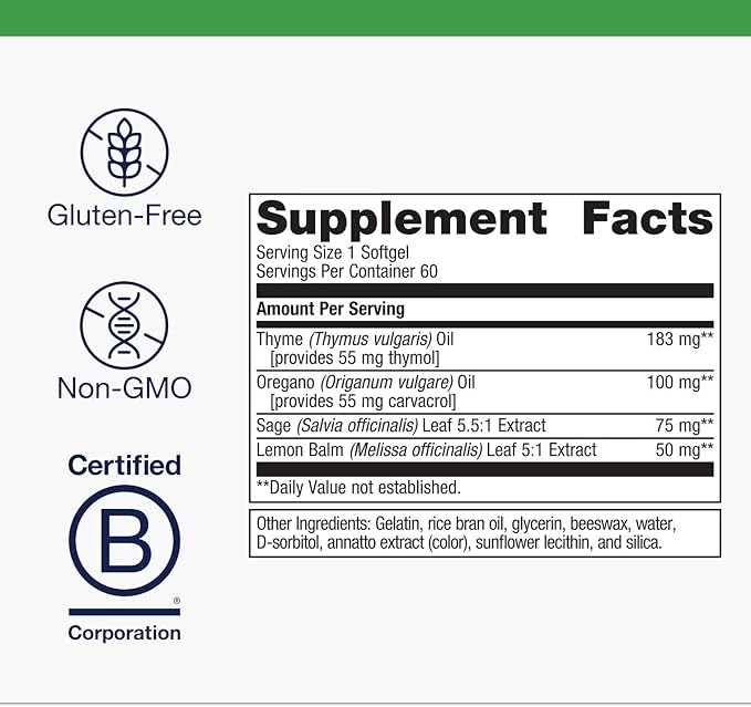 Metagenics CandiBactin-AR - Oregano &amp Thyme Essential Oils with Sage &amp Lemon Balm - Supports Digestive Health Microbial Balance &amp GI Comfort - Enteric-Coated Softgels - Gluten-Free - 60 S