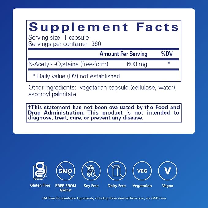 Pure Encapsulations NAC 600 mg - N-Acetyl Cysteine NAC Supplement for Lung Health &amp Immune Support Liver Support &amp Antioxidants* - with Freeform N-Acetyl-L-Cysteine - 360 Capsules