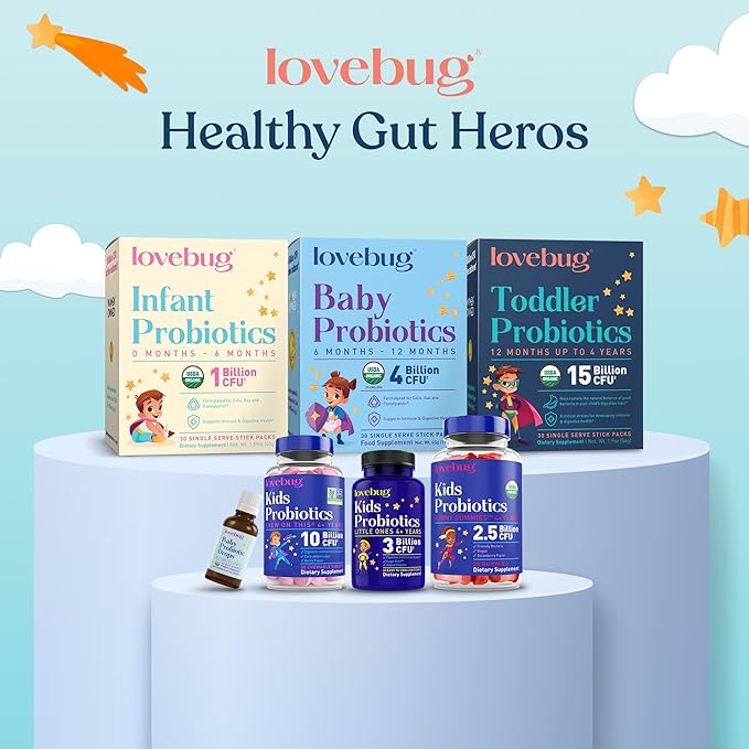 LOVEBUG Probiotics for Kids – Probiotic Chewables with Prebiotic Fiber for Age 4+Daily Children's Gut Health &amp Digestive Support Supplement Sugar-Free Berry Flavor 30 Count