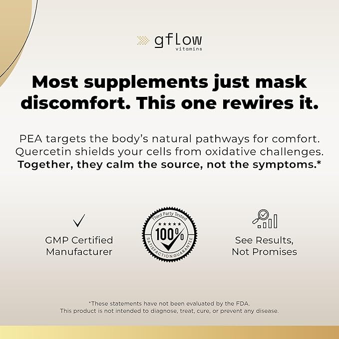gflow vitamins Pea Supplement with Quercetin Phytosome 1000 mg | Micronized Pea (Palmitoylethanolamide) 99% Highly Purified | Discomfort Relief Supplement in Capsules Made in The USA