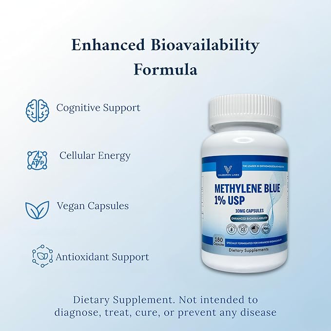 Methylene Blue 1% Liquid (4oz) + 10mg Capsules Bundle – Pharmaceutical Grade – 118ML Drops &amp 180 Vegan Pills – Made in USA – Third Party Tested – Alcohol Free Dietary Supplement