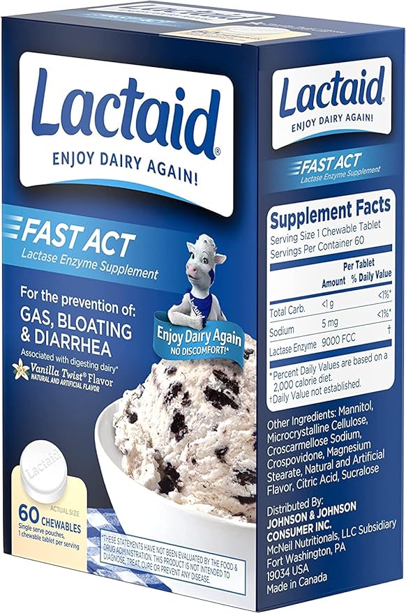 LACTAID Fast Act Chewables Vanilla Twist 60 ea (Pack of 12)