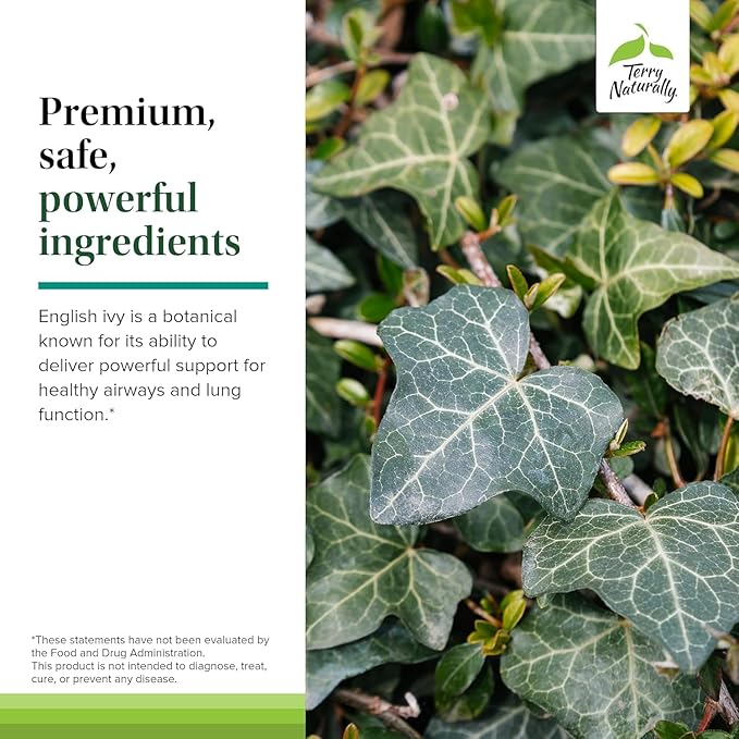 Terry Naturally Bronchial Clear Ivy Leaf Extract Chewable - Lung &amp Respiratory Health Support Supplement - Dietary Supplement with English Ivy Leaf Extract - 60 Chewable Tablets (60 Servings)