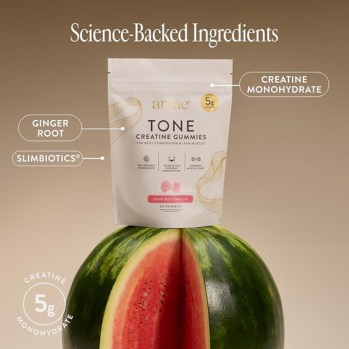 Arrae Tone Gummies – Creatine Monohydrate 5g for Women – Support Lean Muscle Strength &amp Recovery – Sour Watermelon – 60 Count