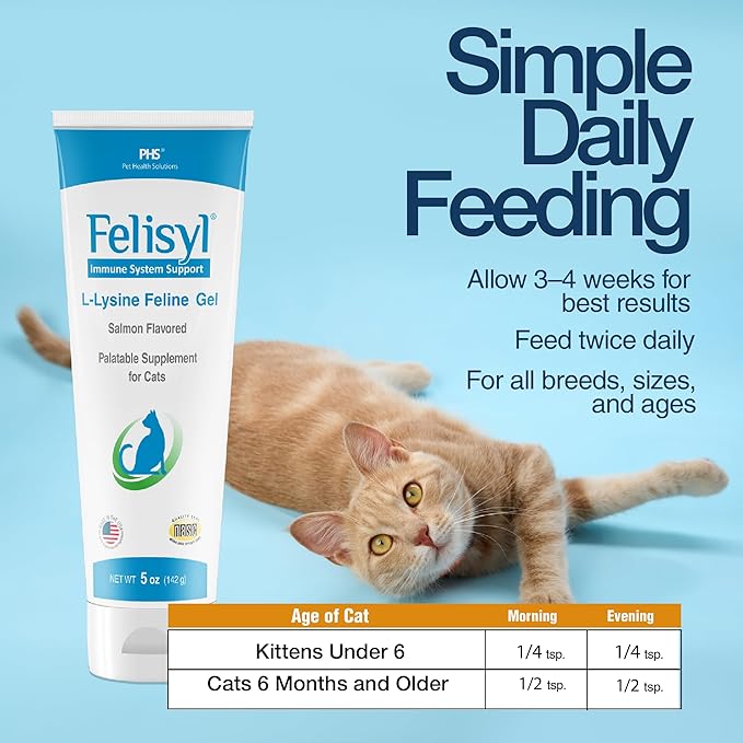 Felisyl L-Lysine Gel for Cats &amp Kittens (5oz) – Immune System Respiratory &amp Eye Health Support. Reduces Sneezing Runny Nose &amp Watery Eyes. Daily Salmon-Flavor Supplement – Made in USA (6