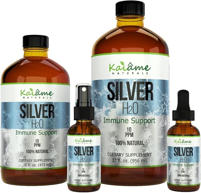 Kaiame Naturals Colloidal Silver Ionic Silver Solution 10 PPM Large 16 oz Glass Bottle Natural Immune Support Supplement Safe for Adults Children and Pets