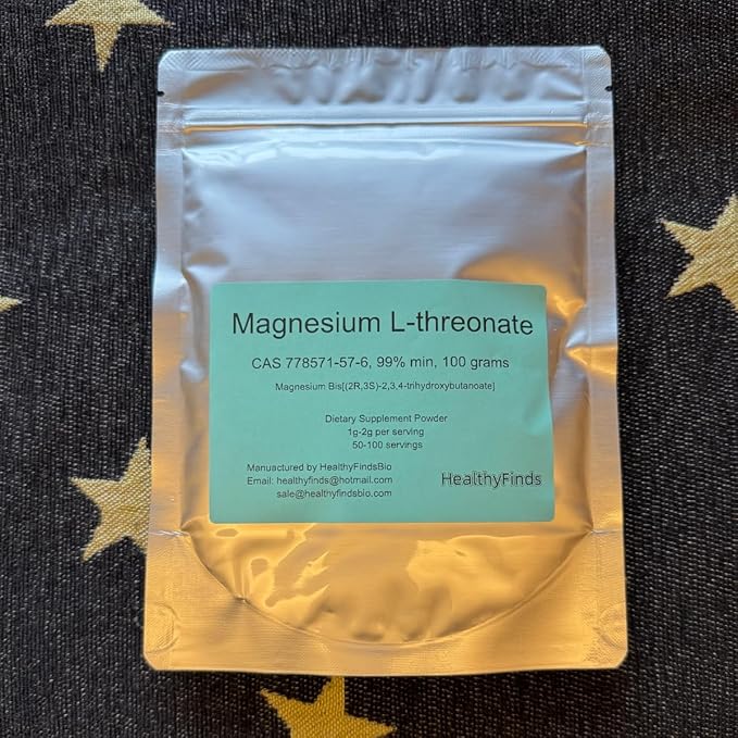 Magnesium L-Threonate Powder Sleep Memory and Cognitive Support – Promotes Brain Health - High Absorption - Most Bioavailable Form of Magnesium - 100 Grams Pure Purity Above 99% Include 1g Scoop
