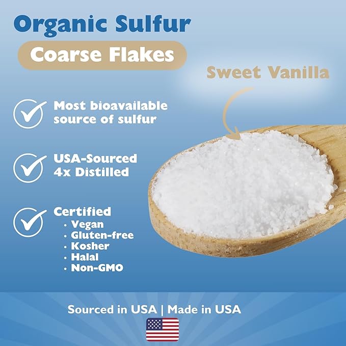 KALA HEALTH MSMPure Vanilla Flavored Coarse MSM Powder Flakes – US-Made MSM for Joint Health Skin Appearance and Hair &amp Nail Support – 1 lb Organic Sulfur