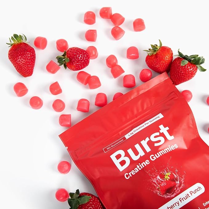 Creatine Monohydrate Gummies - 1.5g of Creatine Per Gummy - Build Muscle Recover Faster Enhance Cognition - Strawberry Flavor - 90ct