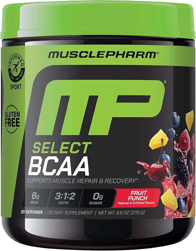 MusclePharm Essentials BCAA Powder Fruit Punch Flavor &amp L-Glutamine Powder Supplement for Post Workout Muscle Recovery &amp Energy