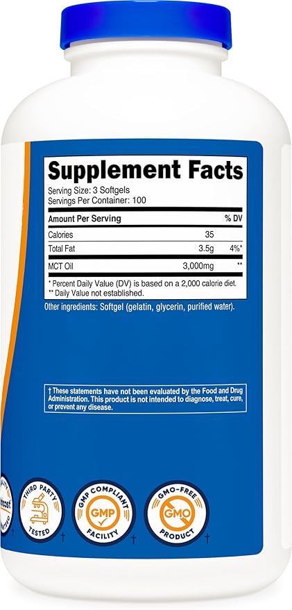 Nutricost MCT Oil Softgels 1000mg 300 SFG (3000mg Serv) - Great for Keto Ketosis and Ketogenic Diets