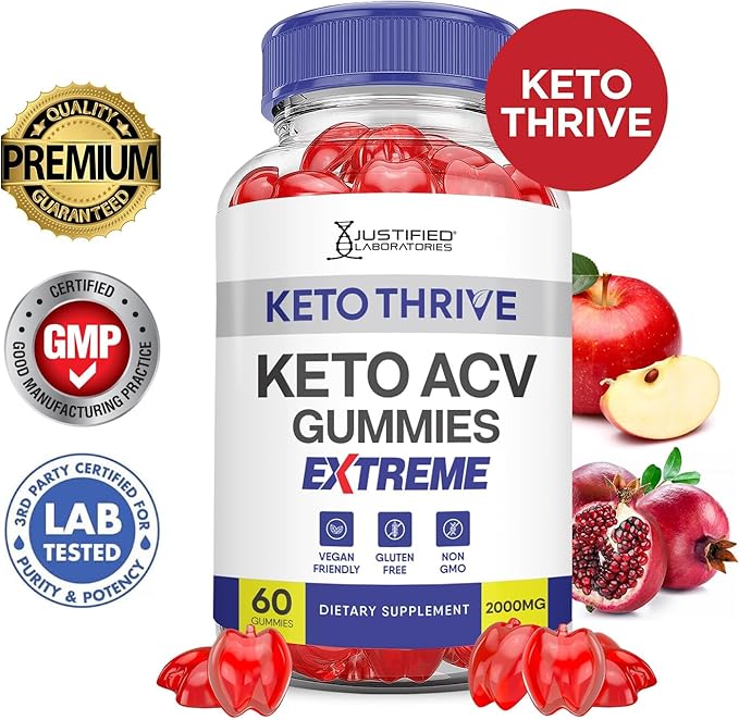 Justified Laboratories (2 Pack Keto Thrive Keto ACV Gummies Extreme 2000MG Keto Thrive Keto Gummies Apple Cider Vinegar Formulated with Pomegranate Beet Juice Powder B12 Vegan Non GMO 120 Gummys
