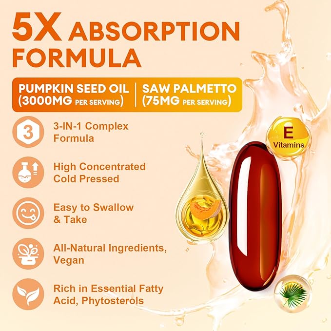 Pumpkin Seed Oil Softgels &amp Magnesium Giycinate with Vitamin D3K2 Supplement for Hair Urinary Health Bone SupportEnergy &amp Mood Manage