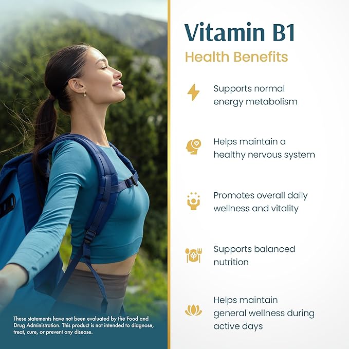 Vykee Nutrition Vitamin B1 (Thiamine) Capsules – Supports Energy Metabolism &amp Nervous System Health – Vegan Non-GMO Gluten-Free – 500 mg 120 Count
