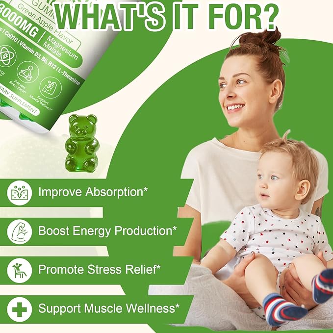 2 Pack Liposomal 3000mg Magnesium Malate Gummies SupplementComplex Creatine MonohydrateFolate Active B12 &amp D3 L-Theanine &amp CoQ10 for Stress ReliefMethylation Energy Muscle &amp Calm
