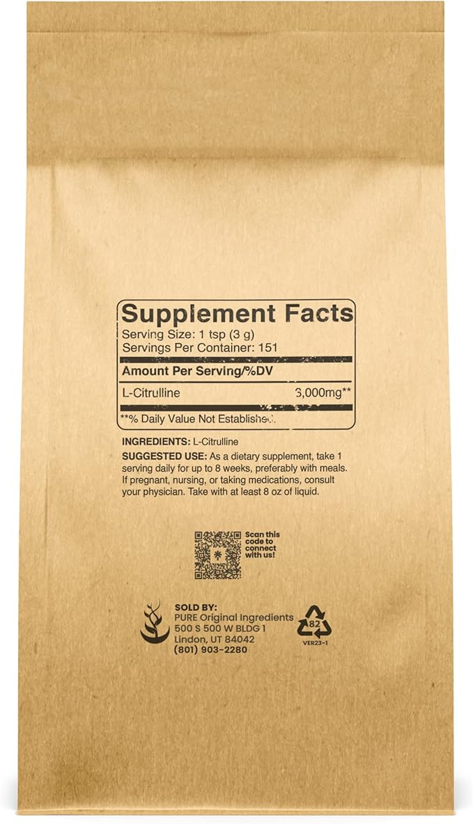 PURE ORIGINAL INGREDIENTS L-Citrulline L-Arginine &amp AAKG Powder Bundle (1 lb Each) Food Safe Supplement Powders