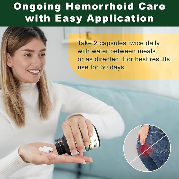 Lunza Collinsonia Root - Relieves Hemorrhoid Swelling &amp Discomfort - Supports Vein Health &amp Circulation - Natural Herbal Formula Non-GMO - 100 Capsules