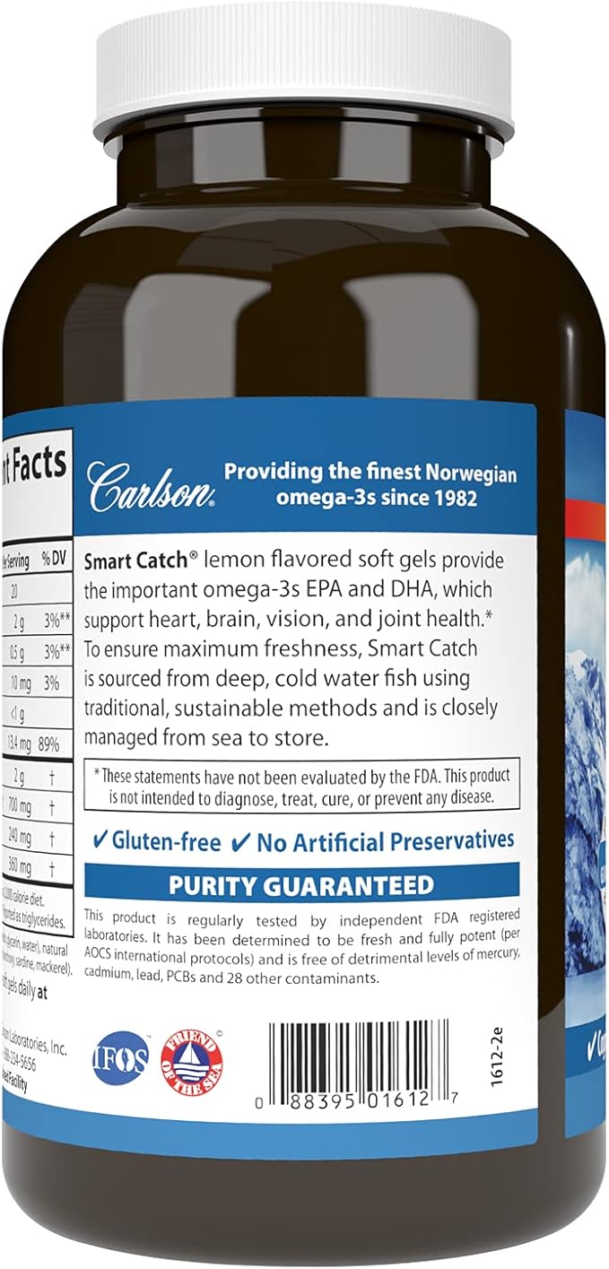 Carlson - Teen's Smart Catch 700 mg Omega-3s Cognitive Development Brain Function &amp Vision Support Lemon 180 Softgels