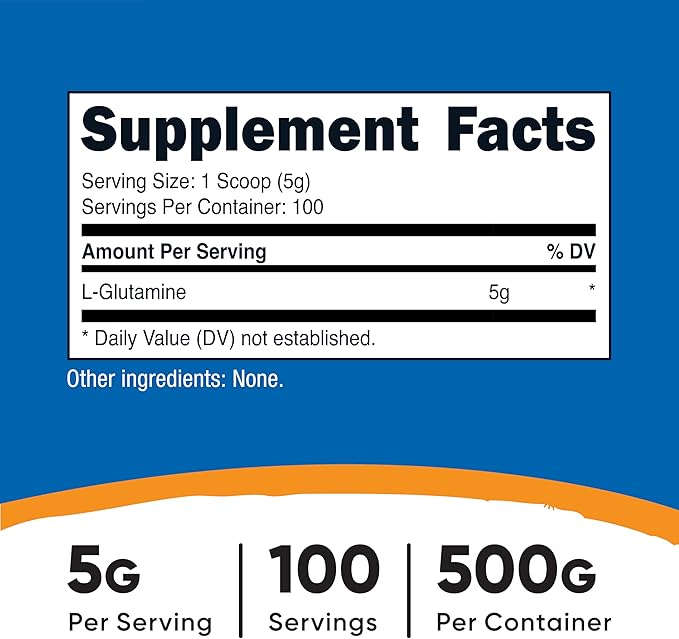 Nutricost L-Glutamine Powder (500 Grams) Unflavored - Gluten Free &amp Non-GMO 100 Servings (Pack of 2)