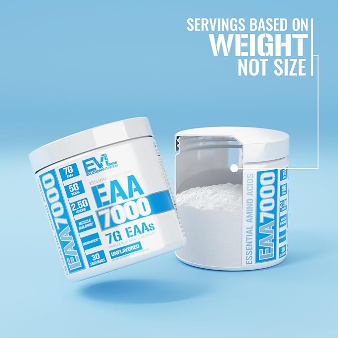 Evlution EAAs Amino Acids Powder - EAA Essential Amino Acids Pre &amp Post Workout Powder for Muscle Building Endurance and Recovery Support with 7g per Serving Plus 5g BCAAs (Unflavored 30 Servings