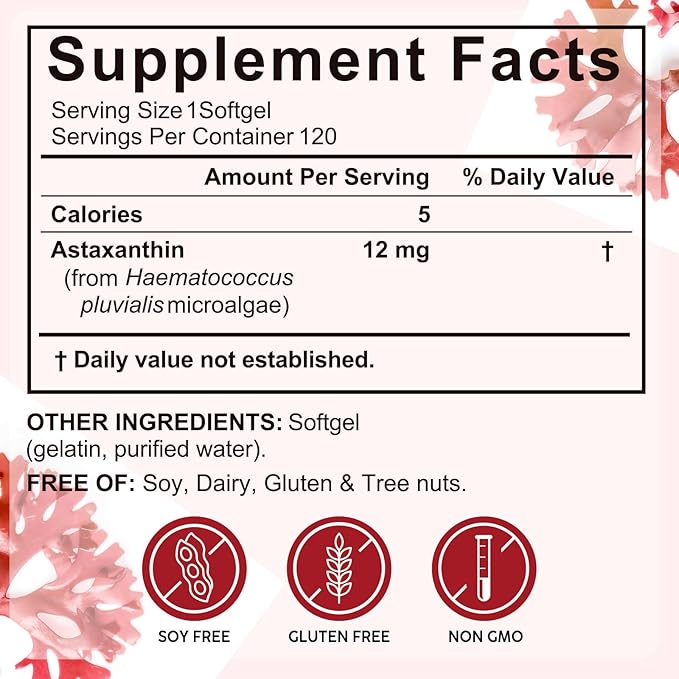 Xaarty 3Pack Premium Astaxanthin 12mg Natural Antioxidant Supplement for Eye Joint Skin HealthMicroalgae Source 4 Month Supply | Supports Internal Circulation 360 Softgels
