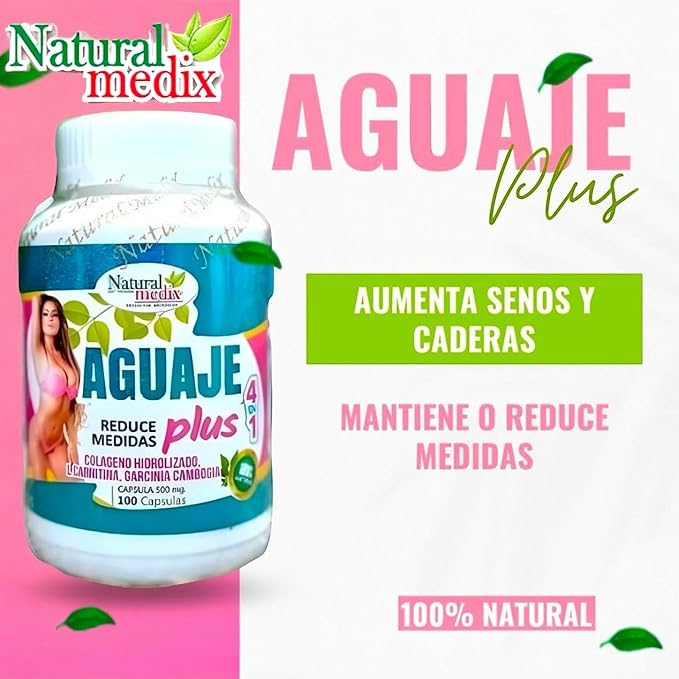 Aguaje Plus 4 in 1- Peruvian Female Health Supplement - Powerful Curves Shape -Natural -100 Capsules -Natural Medix