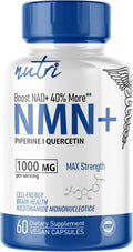 NMN Supplement 1000mg NAD Supplement - Nutri Ultra High Absorption Stabilized NMN Nicotinamide Mononucleotide 40% More NAD+ with Quercetin Phytosome &amp Black Pepper - mnm supplement (60 Capsules)