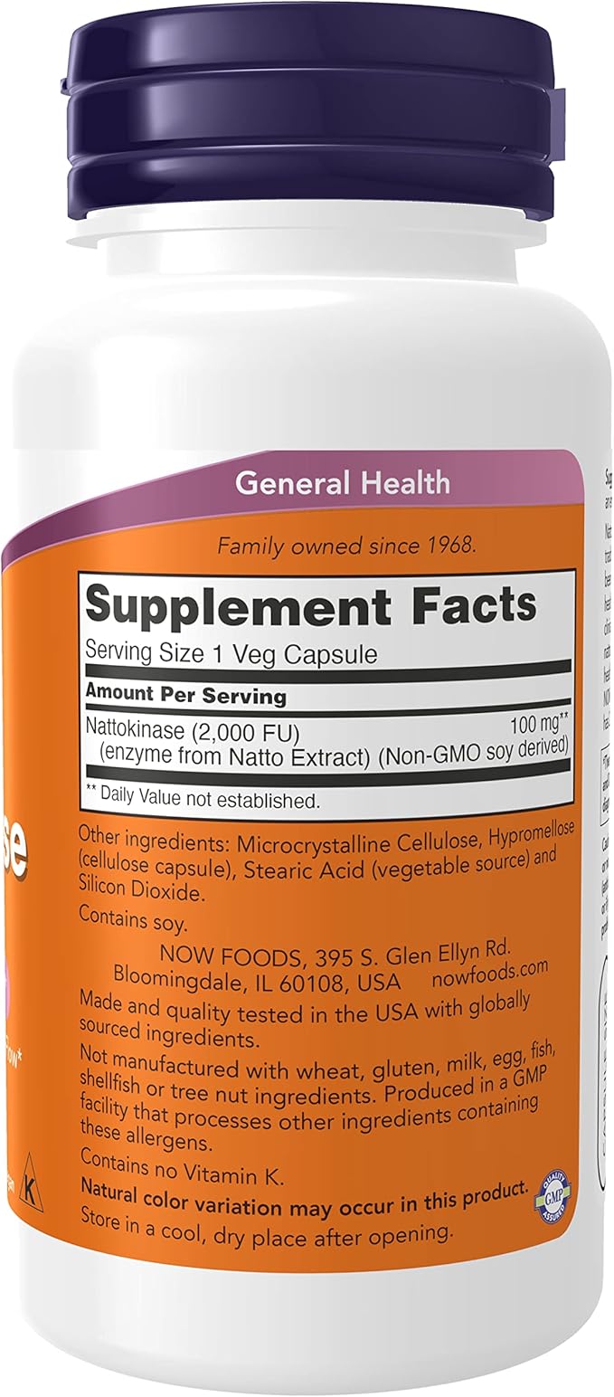 NOW Foods Nattokinase 100 mg 120 VegiCaps (Pack of 2)