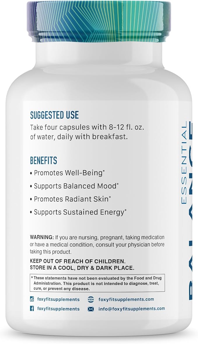 Essential Balance Hormonal Support and Vitamin Supplement for Women by Foxy Fit – Antioxidant Healthy Skin &amp Hair for Daily Use* (30 Servings)