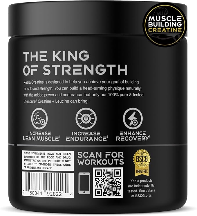 XEELA Creatine for Lean Muscle Gain All Natural Creatine Powder for Men &amp Women with Creapure Increase Strength &amp Power Reduce Recovery Time(Unflavored 60 Servings)