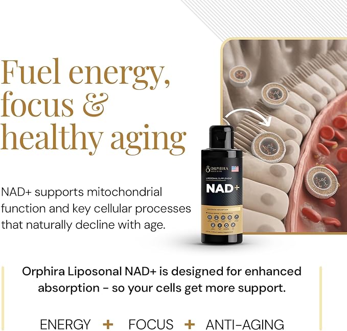 Orphira Liquid Liposomal NAD+ Supplement - 10x Better Absorption for Cellular Energy Mental Clarity Healthy Aging &amp Vitality Support - Enhanced NAD Plus Vegan Non-GMO - 30 Servings Each (3 Pac