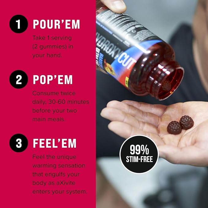 Hydroxycut Hardcore Ultra Shred Gummies Sweet Heat - 99% Stimulant Free - Includes Capsaicin &amp B Vitamins - For Women &amp Men
