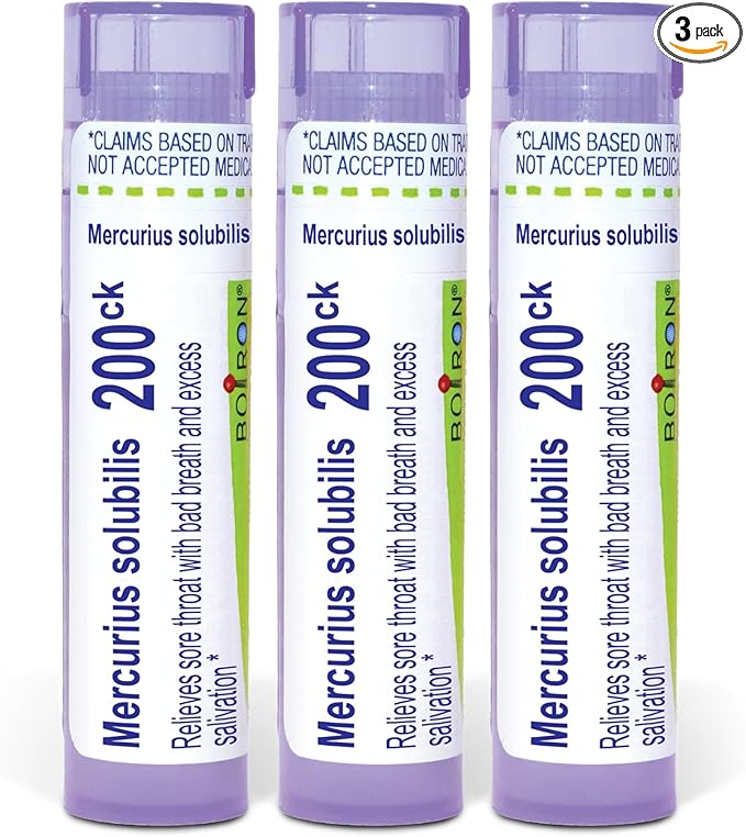 Boiron Mercurius Solubilis 200Ck Homeopathic Medicine for Sore Throat - Pack of 3 (240 Pellets)