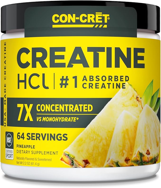 CON-CRET Creatine HCl Powder | Muscle Cognitive Cellular Energy Support | No Bloating or Cramps | USA Made &amp NSF Certified | Pineapple (64 Serving)