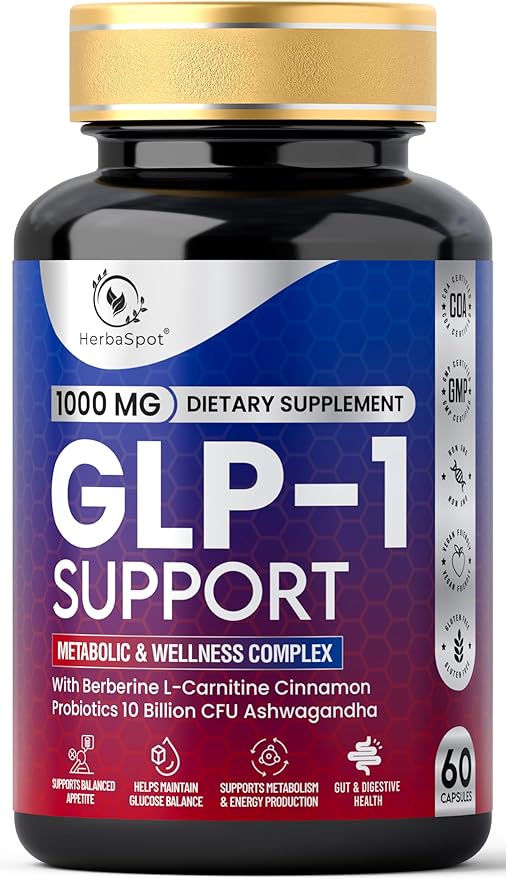 24-in-1 GLP-1 Supplement 1000 mg with Berberine L-Carnitine Ashwagandha | Metabolism Support for Satiety &amp Craving Control | Probiotics 10 Billion CFU for Gut Health &amp Healthy Energy – 60 Ca