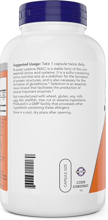 Now NAC 600 mg 400 Capsules N-Acetyl Cysteine with Selenium