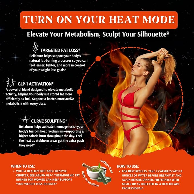 Bellaburn - Belly Fat Burner for Women Appetite Suppressant for Weight Loss Metabolism Booster Thermogenic Fat Burners Diet Pills that Work Fast Weight Loss Pills USA Made 3rd Party-Tested
