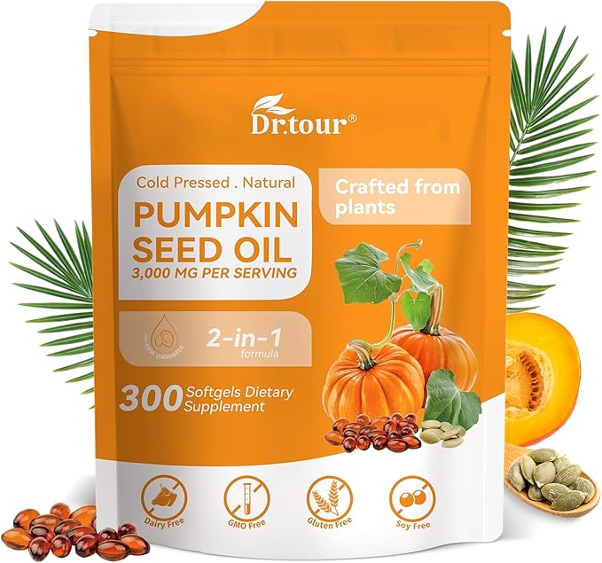 Pumpkin Seed Oil with Saw Palmetto Capsules - Cold Pressed Pure Virgin Oil 300 Softgels for Men &amp Women Supports Hair Urinary Bladder Prostate Health - Essential Fatty Acids &amp Phytosterols