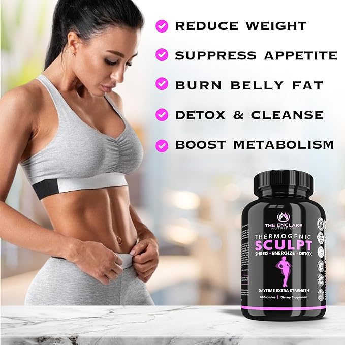 Thermogenic Fat Burner Appetite Suppressant Weight Loss Supplement for Women &amp Men Metabolism Energy Focus Brain Caffeine Pills with Chromium Green Tea Extract L Theanine Sculpt 60 Capsu